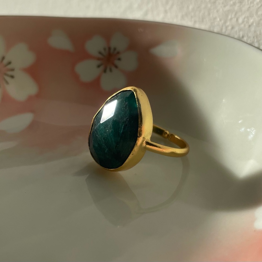 Genuine Emerald Stone Ring – Adjustable Size – Handmade in Turkey